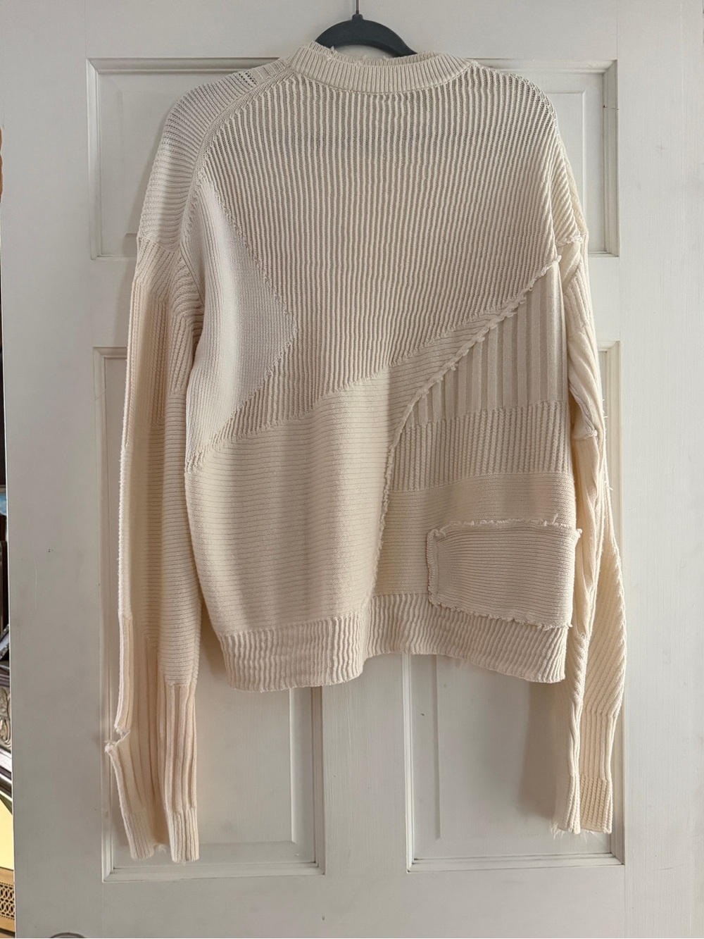 Helmut Lang Military Grunge Sweater L Ivory Patchwork Wool Cashmere Distressed - Picture 4 of 13